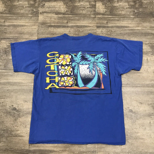 Vintage 1992 Gotcha Surf Skate Tshirt Men Size Medium Double Sided Fader USA